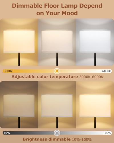Dimmable Floor Lamp with Remote, 9W 900LM LED Bulb Included | White Shade Black Pole, Lamps for Living Room Bedroom - color: black & white