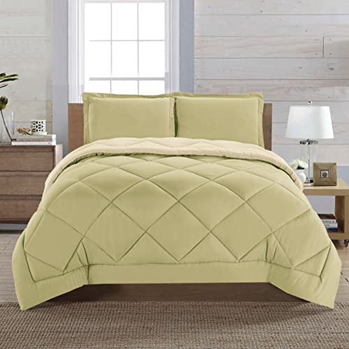 Elegant Comfort Reversible 3-Piece Comforter Set All Season, Ultra Soft, Down Alternative Comforter, Twin, Sage/Cream - color: Sage/Cream, size: Twin/Twin XL