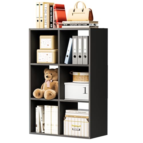 COMHOMA 6 Wood Cube Storage Organizer with Open Back and Removable Back Panels, 11In Black Cube Storage Bookshelf, Cubicle Shelf Bookcase for Home Office Bedroom Living Room, Vertical or Horizontal - color: 6 Cube Jet Black