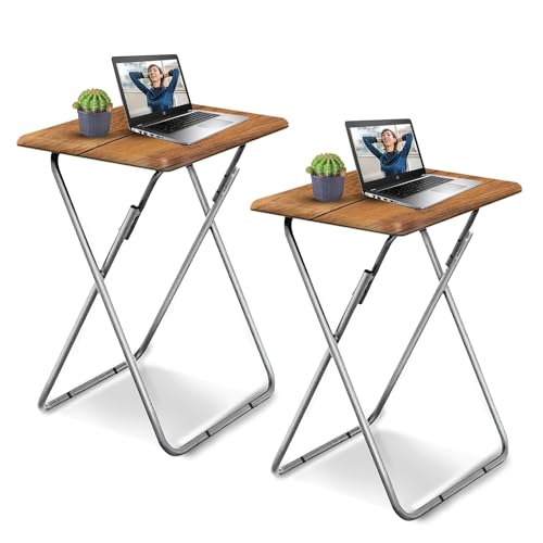 Folding TV Tray Table Set of 2, TV Dinner Table(Yellow Brown, 2PCS) | with Sturdy MDF Top, Eating Trays for Living Room with No Assembly Required - color: Yellow Brown, size: 2pcs