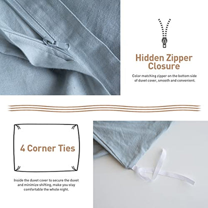 BISELINA French Linen Duvet Cover Set 2pcs with Hidden Zipper Closure Natural Flax Cotton Blend Solid Color Soft Breathable Luxury Farmhouse Bedding - Twin Size, Dusty Blue - color: Dusty Blue, size: Twin