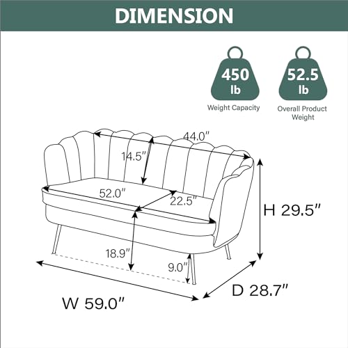 Chifee & Vingol Upholstered Small Loveseat for Small Space with Golden Legs,Green - color: Chenille-green