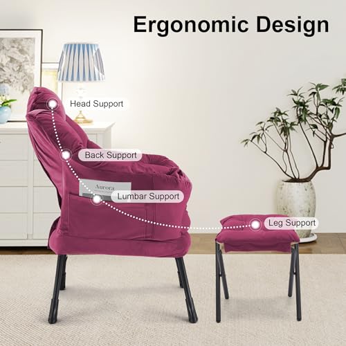 Lazy Chair with Ottoman Comfy Accent Lounge Chair with Side Pocket Cozy Chair Modern Reading Armchair with Footrest Upholstered Sofa Chair for Small Spaces Living Room Dorm Bedroom WineRed - color: Winered