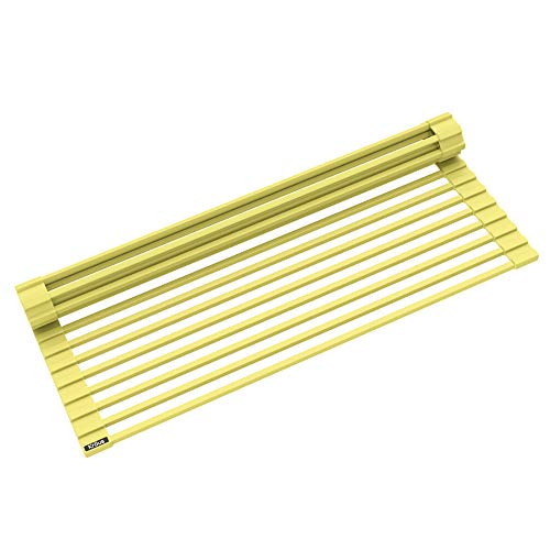 Kraus Multipurpose Over-Sink Roll-Up Dish Drying Rack, Colander and Trivet in Yellow, KRM-10YL - color: Yellow, size: 21 Inch - Regular Sink, style: Drying Rack
