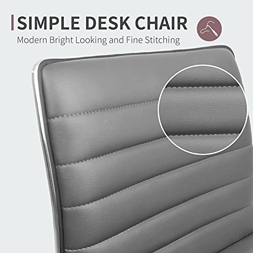 JUMMICO Armless Vanity Office Chair with Wheels, Small Cute Makeup Desk Chair Ribbed Leather Swivel Computer Task Chair (Gray) - color: Grey