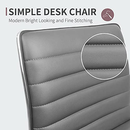 JUMMICO Armless Vanity Office Chair with Wheels, Small Cute Makeup Desk Chair Ribbed Leather Swivel Computer Task Chair (Gray) - color: Grey