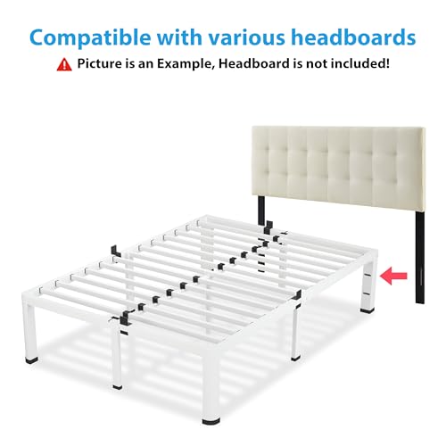 20 Inch White Full Bed Frame with Round Corners No Box Spring Needed | 3500lbs Heavy Duty, Under bed storage, 4 mattress stoppers, Headboard holes, Noise-free, Easy assembly & rubber covers - size: Full, style: 20 Inch White