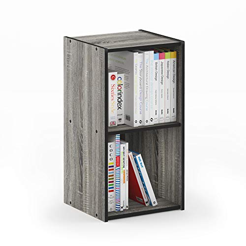 Furinno Pelli Cubic Storage Cabinet, 2x1, French Oak Grey/Black | 12.2 x 11.6 x 24.2, Open & Closed Back Cubes, Storage Organizer Cabinet, for Living Room, Bedroom, Home Office - color: French Oak/Black, size: 2-Cube