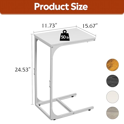 WLIVE C-Shaped End Table Set of 2, Small Couch Side Tables with Metal Frame, Sofa Table TV Tray for Living Room, Bedroom, White - color: White