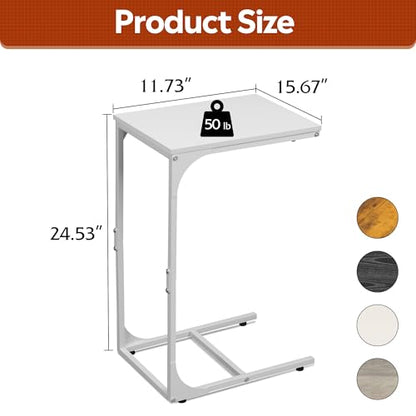 WLIVE C-Shaped End Table Set of 2, Small Couch Side Tables with Metal Frame, Sofa Table TV Tray for Living Room, Bedroom, White - color: White