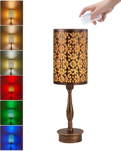 UMEXUS Vintage Cordless Table Lamp Rechargeable Battery Operated, Remote | Timer Dimmer RGB, Antique Bronze Small Ambient lighting Home Decor Patio Dining Living Room Kitchen Entryway Side End Table - color: Remote Control Dimmer Timer & RGB Light
