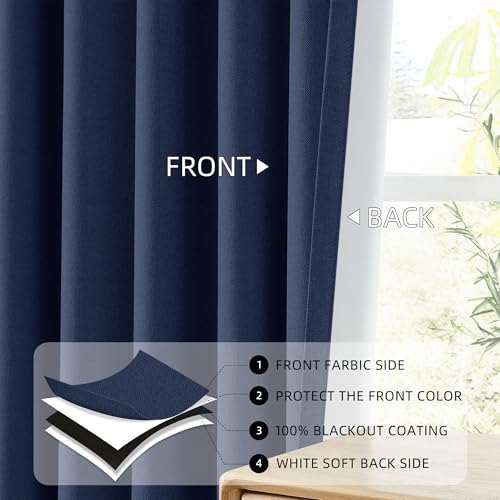 ChrisDowa Navy Blue Blackout Curtains 45 Inches Long 2 Panels for Bedroom | Room Darkening,Light Blocking,Thermal Insulated,Faux Linen,Farmhouse,Grommet,Window Treatment,Drapes,Living Room,52x45 - color: Navy Blue, size: 52"W x 45"L (Pack of 2)