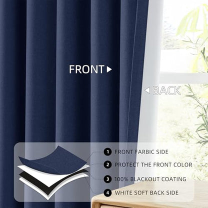 ChrisDowa Navy Blue Blackout Curtains 45 Inches Long 2 Panels for Bedroom | Room Darkening,Light Blocking,Thermal Insulated,Faux Linen,Farmhouse,Grommet,Window Treatment,Drapes,Living Room,52x45 - color: Navy Blue, size: 52"W x 45"L (Pack of 2)