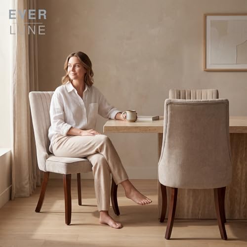 Upholstered Dining Chairs Set of 6, High Back Side Chairs for Kitchen and Dining Room, Mid-Century Modern Fabric Seating with Solid Wood Legs, Beige - color: Beige, size: Set of 6