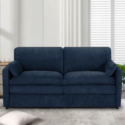 69" Chenille Modern Couch with Cozy & Soft Backrests, Blue | 2 Seats Sofa with 2 Extra Pillows, Comfy Upholstered Sofa with Thicker Cushions for Living Room, Office - color: Blue, size: Loveseat