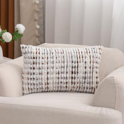 LUOYEHK Boho Throw Pillow Covers 12x20 Inch Set of 2 Farmhouse Neutral Pillow Covers Chenille Tufted Pillowcase for Couch Sofa Bed Living Room, Brown White - color: Brown White, size: 20" x 12" (Pack of 2)