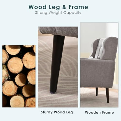 Accent Chair, Living Room Chairs with Solid Wood Legs & Pillow | Chairs Living Room with High Tufted Backrest, Reading Chair for Bedroom/Office, Chenille Fabric - color: Grey