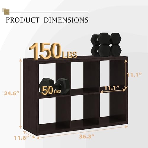 WannabeMyself【2026 Wooden Thick Frame】 6 Cube Storage Organizer with Anti-Tipping Kits, Reversible Open Back Book Shelf,Bookcase for Living Room,Bedroom,Entrance Hall,Office,11.6×36.3×24.6,Chocolate - color: Chocolate, size: 6 cube (11inch)