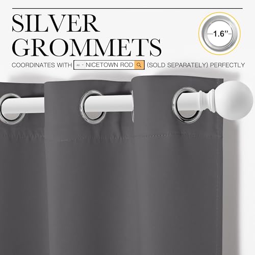 NICETOWN Thermal Insulated Blackout Curtains - Grommet Top Window Treatment Drapes for Hall (2 Panels, W42 x L95 inches, Grey) - color: Grey, size: 42"W x 95"L (Pack of 2)