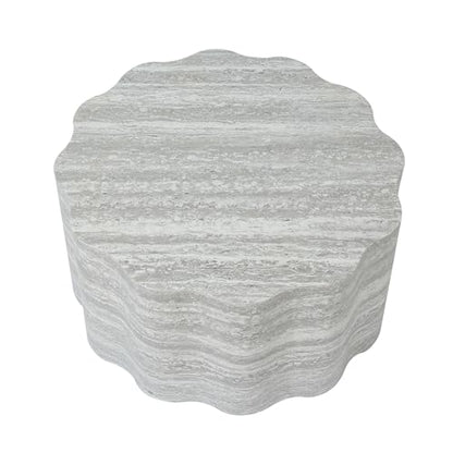 Nesting Coffee Table Set of 2, Modern Wood Center Table for Living Room, Faux Mars Pattern Side Table Accent End Table for Apartment Office, No Need Assembly (26.7"& 23.6",Beige & Grey) - color: 26.7"& 23.6" Beige Grey