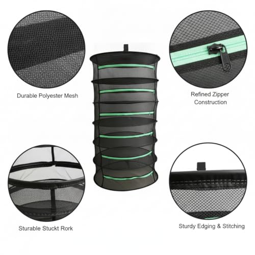 Collapsible Hanging Dryer with Zippered Mesh Layers, Space-Saving Foldable Air Drying Rack for Kitchen, Balcony, and Laundry (Black) - size: 12.99 x 12.99 x 53.15 in