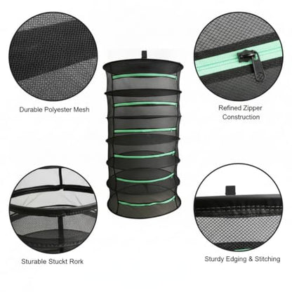 Collapsible Hanging Dryer with Zippered Mesh Layers, Space-Saving Foldable Air Drying Rack for Kitchen, Balcony, and Laundry (Black) - size: 12.99 x 12.99 x 53.15 in