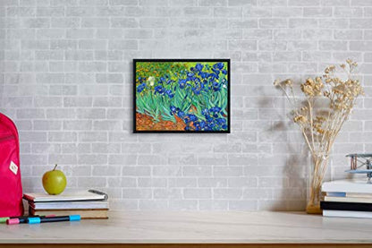 Wieco Art Framed Wall Art Canvas Prints Irises By Van Gogh Famous Flowers Oil Paintings Reproduction Modern Giclee Canvas Prints Artwork Pictures on Canvas Wall Art for Wall Decor Black Frame - size: 16"L x 12"W