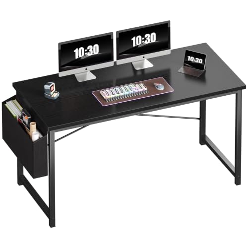 OLIXIS Computer Desk, 55 Inch Gaming Desks for Home Office Small Spaces | Writing Study Craft Work Table, Computer Workstation for Bedroom with Storage Bag, Black - color: Black Top &Black Legs, size: 55 Inch