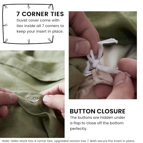 Simple&Opulence 100% Linen Duvet Cover Set with Crossed Embroidery Washed - 3 Pieces (1 Duvet Cover with 2 Pillow Shams) Soft Breathable Farmhouse - Sage Green, Queen Size - color: Crossed-sage Green, size: Queen