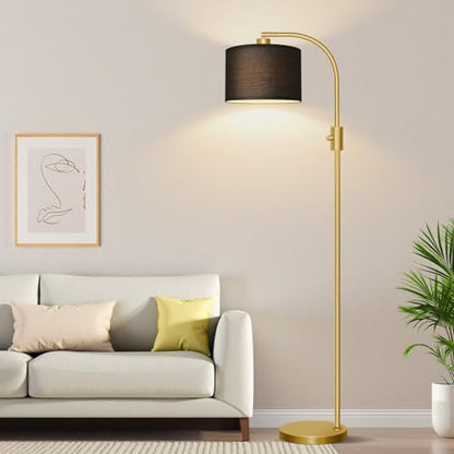 Nintiue Upgraded Modern Arc Dimmable Tall Standing Floor Lamp with Black Shade, 1200 Lumens LED Bulb Included, for Living & Reading Room, Bedroom, Office & Nursery, Gold - color: Gold-Black Shade