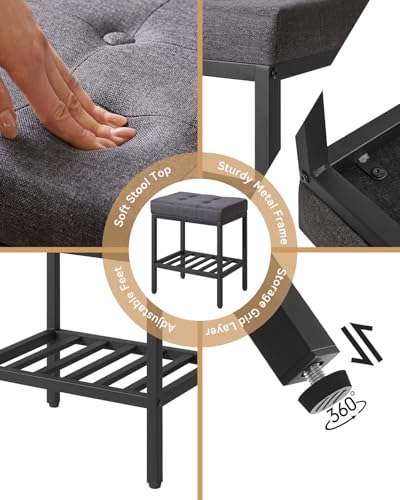 IBUYKE Rectangular Makeup Stool, Linen Seat Vanity Chair, Dark Gray WBD017G | Adjustable Feet Storage Space Footrest Multi-Use Small Side Table Ottoman Bedroom - color: Dark Gray, size: Rectangular