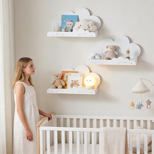 White Floating Shelves 3 Pieces 29.5x9.4x15cm Wall Mounted Floating Decor | Nursery Wall Decor for Girls Room Bathroom Home Playroom Dorm Apartment Office