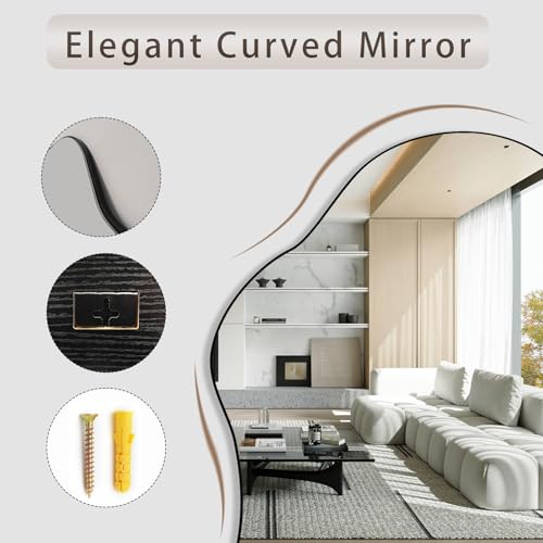 Irregular Wall Mirror, 22"x32" Wavy Cloud Bathroom Vanity Mirrors | Unique Asymmetrical Abstract Mirror with Tempered Glass for Bedroom, Living Room, Entryway, Hallway, Cloakroom - size: 32"L x 22"W