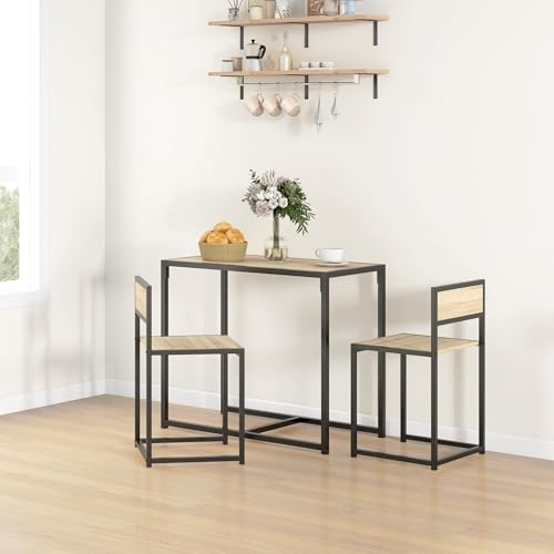 HOMCOM Small Dining Table Set for 2 Compact for Small Spaces, Oak | Kitchen Table and Chairs Set, Compact Dining Sets, Breakfast Nook - color: Oak
