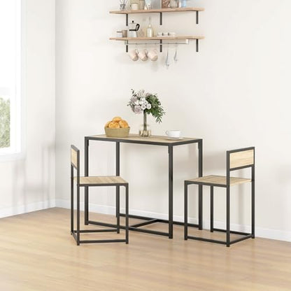 HOMCOM Small Dining Table Set for 2 Compact for Small Spaces, Oak | Kitchen Table and Chairs Set, Compact Dining Sets, Breakfast Nook - color: Oak