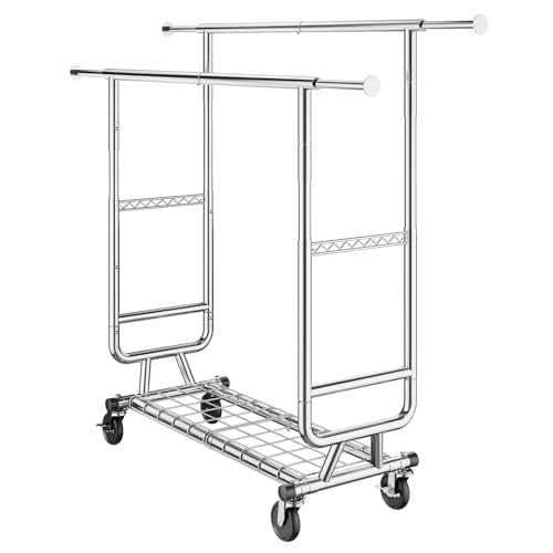VEVOR Clothes Rack, Rolling Clothing Garment Rack, Extendable Carbon Steel Clothing Racks with Wheels for Bedroom, Laundry, Living Room - style: 2Rod,21.5"D x 75.4"W x 73.5"H