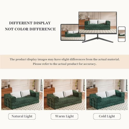 80" King Size Convertible Folding Sofa Bed, Loveseat for Small Spaces | Futon Couch with Memory Foam & 2 Pillows, Chenille Fabric, Apartment, Sleeper Sofa for Living Room, Studio (Green, 80in)