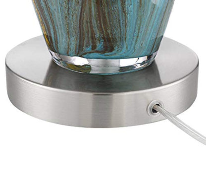 Azure 29 1/2" Tall Table Lamps Set of 2 Blue Art Glass Modern Brown | Colors May Vary. Handcrafted Living Room Bedroom House Bedside Nightstand Home Office Family White Drum Shade - color: Blue Brown