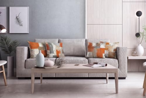 Burnt Orange Modern Abstract Throw Pillow Covers 18x18 Set of 4 | Burnt Orange & Grey Geometric Cushion Cases, modern aesthetic pillowcases for sofa, bedroom & chair. - color: Burnt Orange & Grey, size: 18" x 18" (Pack of 4)