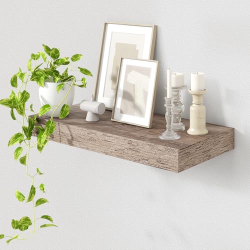 Deep Floating Shelves, 24'' x 12'' Grey Shelves for Wall Set of 1 | Invisible Brackets, Engineered Wood, Mounting Hardware Included, 40LBS, Bathroom, Laundry Room, Kitchen, Living Room - color: Grey, size: 24W x 11.6D x 2H, 1 Pack
