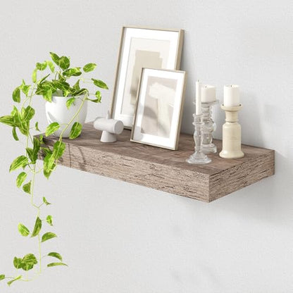 Deep Floating Shelves, 24'' x 12'' Grey Shelves for Wall Set of 1 | Invisible Brackets, Engineered Wood, Mounting Hardware Included, 40LBS, Bathroom, Laundry Room, Kitchen, Living Room - color: Grey, size: 24W x 11.6D x 2H, 1 Pack