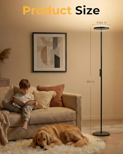 Floor Lamps for Living Room, 69" Tall LED Lamp, 2800LM Standing Lamp Remote & Foot Switch with 1H Timer, 2700-6500K Stepless Dimmable Modern Pole Light for Bedroom, Reading, Black - color: Black