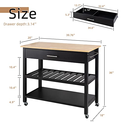 Shintenchi Kitchen Island Cart with Storage,Rolling Kitchen Island Side Table on Wheels with Large Worktop,Storage Cabinet,Towel Rack,Drawers and Open Shelves for Kitchen,Dinning Room,Black - color: Black-40inch