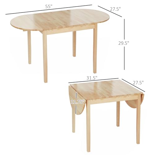 HOMCOM 55" Solid Wood Kitchen Table for 4-6 People Oval Drop Leaf Natural | for Small Spaces, Folding Dining Table - color: Natural Wood Finish