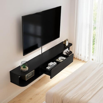 Pmnianhua Floating TV Stand with Drawer,74'' Wall-Mounted TV Cabinet,Floating TV Console,Under TV Entertainment Shelf with Storage for Bedroom Living Room(Black)