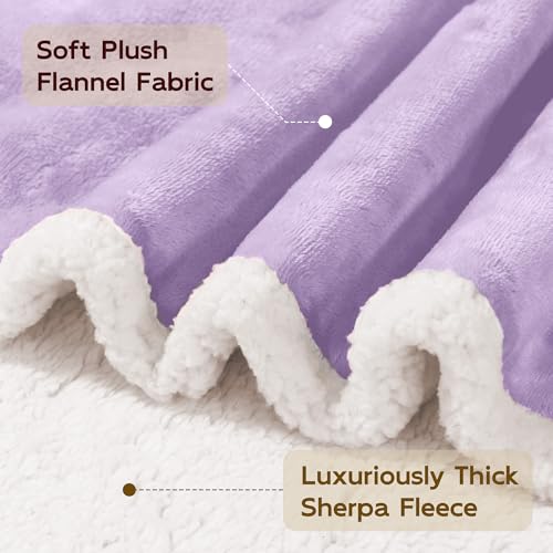 BEAUTEX Sherpa Fleece Throw Blankets Soft Fluffy Flannel Plush Cozy | Fuzzy Light Purple Cuddle Blanket for Couch, Bed, Sofa, Adults (50" x 60", Light Purple) - color: Lavender, size: Throw-50"x60"