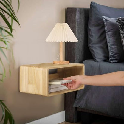 Floating Nightstand, Wall Mounted Bedside Table Wood Bedside Shelf Floating Shelves for Bedroom Bathroom Kitchen Office 18”x 10”x 7.5” Natural - color: Crude Wood