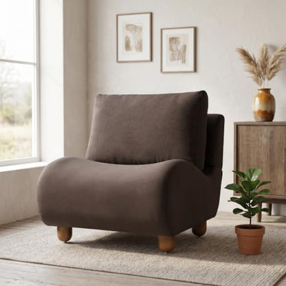 Merax Curved Accent Chair, Modern Armless Lounge Chair with Upholstered Seat, Rounded Backrest and Wood Legs, Single Sofa Seating for Living Room, Bedroom, Reading Nook, Dark Brown - color: Dark Brown
