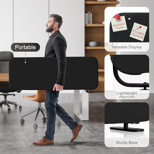 DECOLAB Desk Divider, Movable Desk Partition 48"x18", Midnight | Table Top Privacy Panel. For Home Office, Student, Classroom, Study. Free Standing. No Drill. - color: Midnight