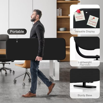 DECOLAB Desk Divider, Movable Desk Partition 48"x18", Midnight | Table Top Privacy Panel. For Home Office, Student, Classroom, Study. Free Standing. No Drill. - color: Midnight